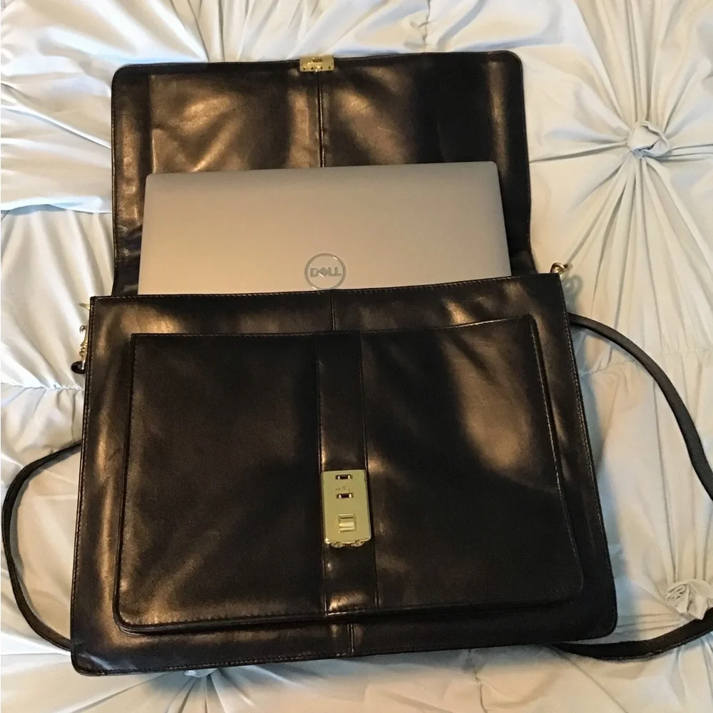 Large Black Leather Unisex Briefcase